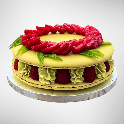 Pistachio & Raspberry Macaron Cake